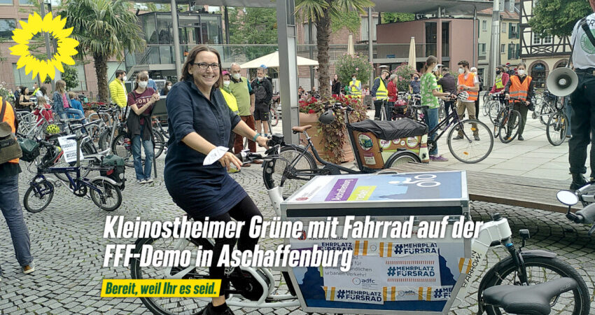 Kleinostheimer Grüne mit Fahrrad auf FFFDemo in