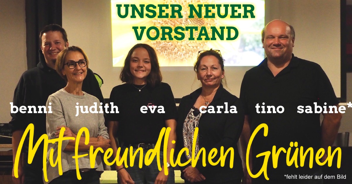 Bild des neuen Vorstandes der Kleinostheimer Grünen: glückliche Gesichter