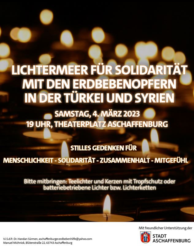 Lichtermeer für Solidarität mit den Erdbebenopfern in der Türkei und Syrien – Stilles Gedenken