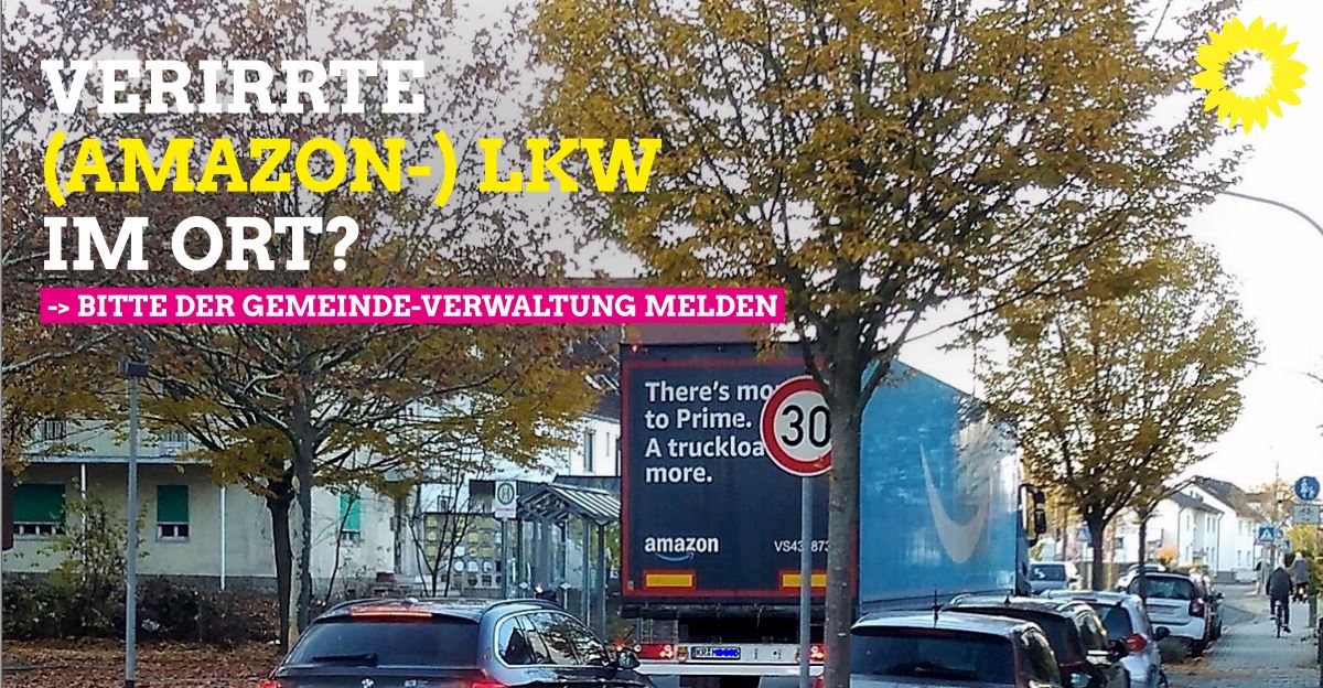 Kleinostheim Goethestraße auf Höhe der Laurentiuskirche. Amazon LKW verstopft die Straße.