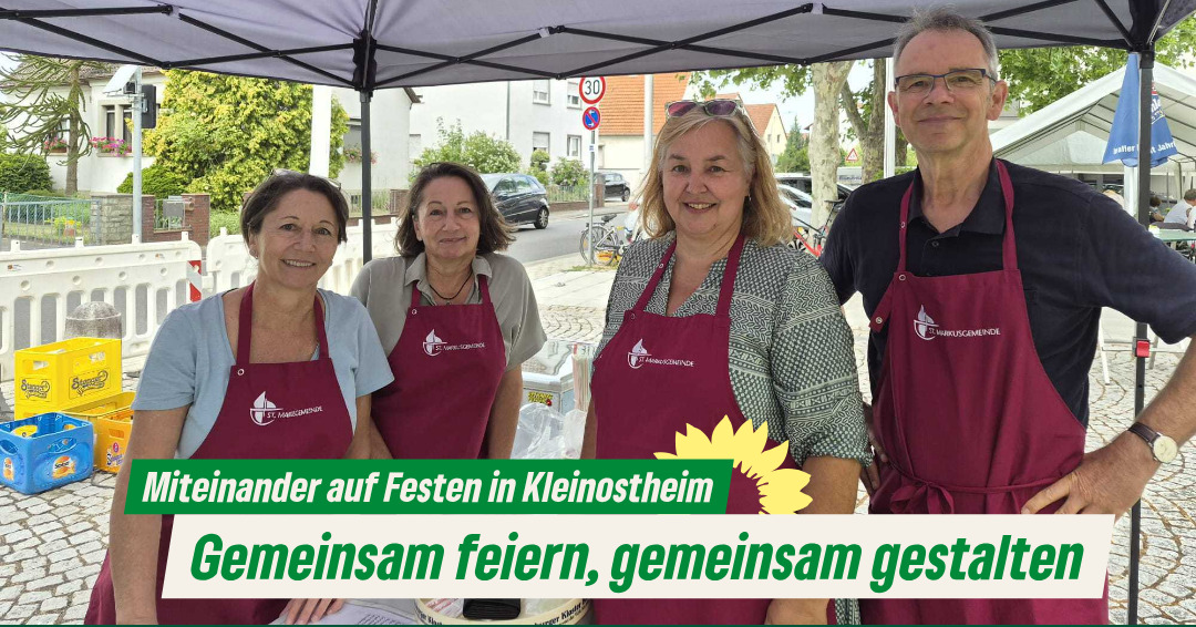 Fleißige Helfer*innen auf dem ev. Gemeindefest: Jutta, Carla, Manuala und Daniel.